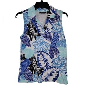 Rafaella Blue and White New With Tags Sleevless Leaf Print Blouse